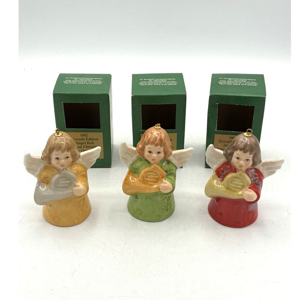 Goebel 1982 Angel Bell Christmas Ornaments Lot 3 W Germany Boxes 7th Edition